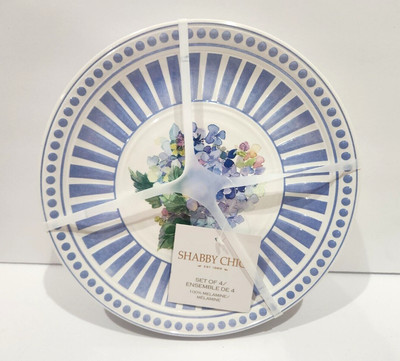 4 Shabby Chic Floral Hydrangea Blue White Melamine Plates 9'' Lilac Spring Easter