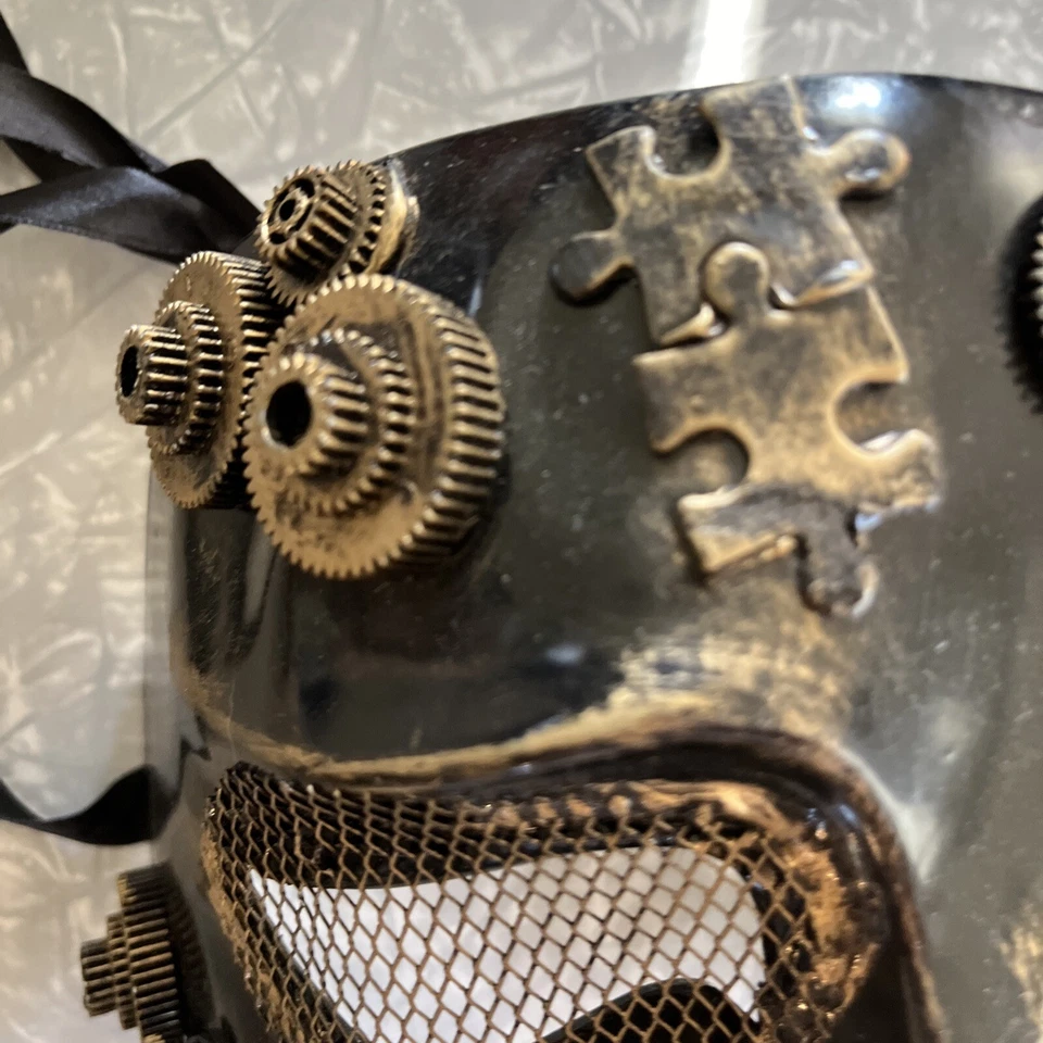 Venetian Steampunk Silver Half Fancy Mask Adult Masquerade Costume Accessory - Image 4 of 4