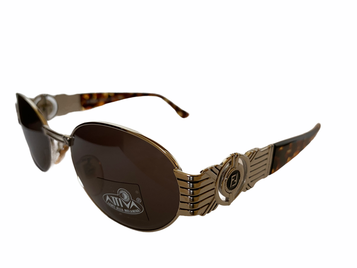 NEW VINTAGE FENDI SL7034 OVAL SLEEK TORTOISE & SILVER 1990 ITALY