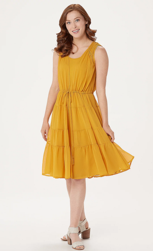 Rachel Hollis Ltd. Small Knit Dress with Sheer Cardigan Set Mustard Yellow S - Picture 6 of 7