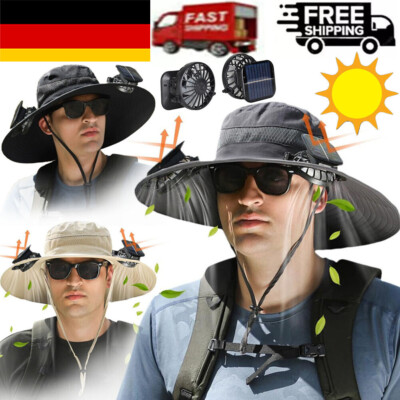 Wide Brim Sun Hat with 2 Solar Fan UV Protection Outdoor Hiking Camping Fishing