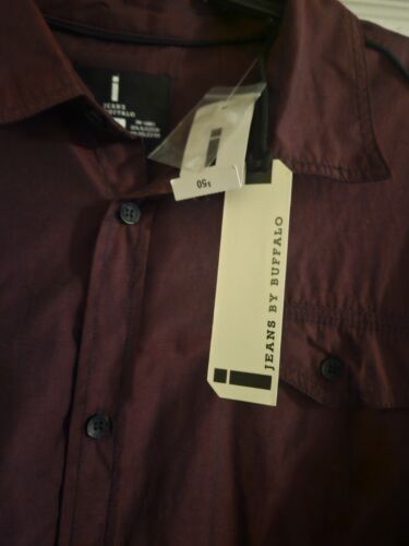 Mens I Jeans by Buffalo Long Sleeve Button Front Shirt Size XXL NWT Merlot - Picture 2 of 4
