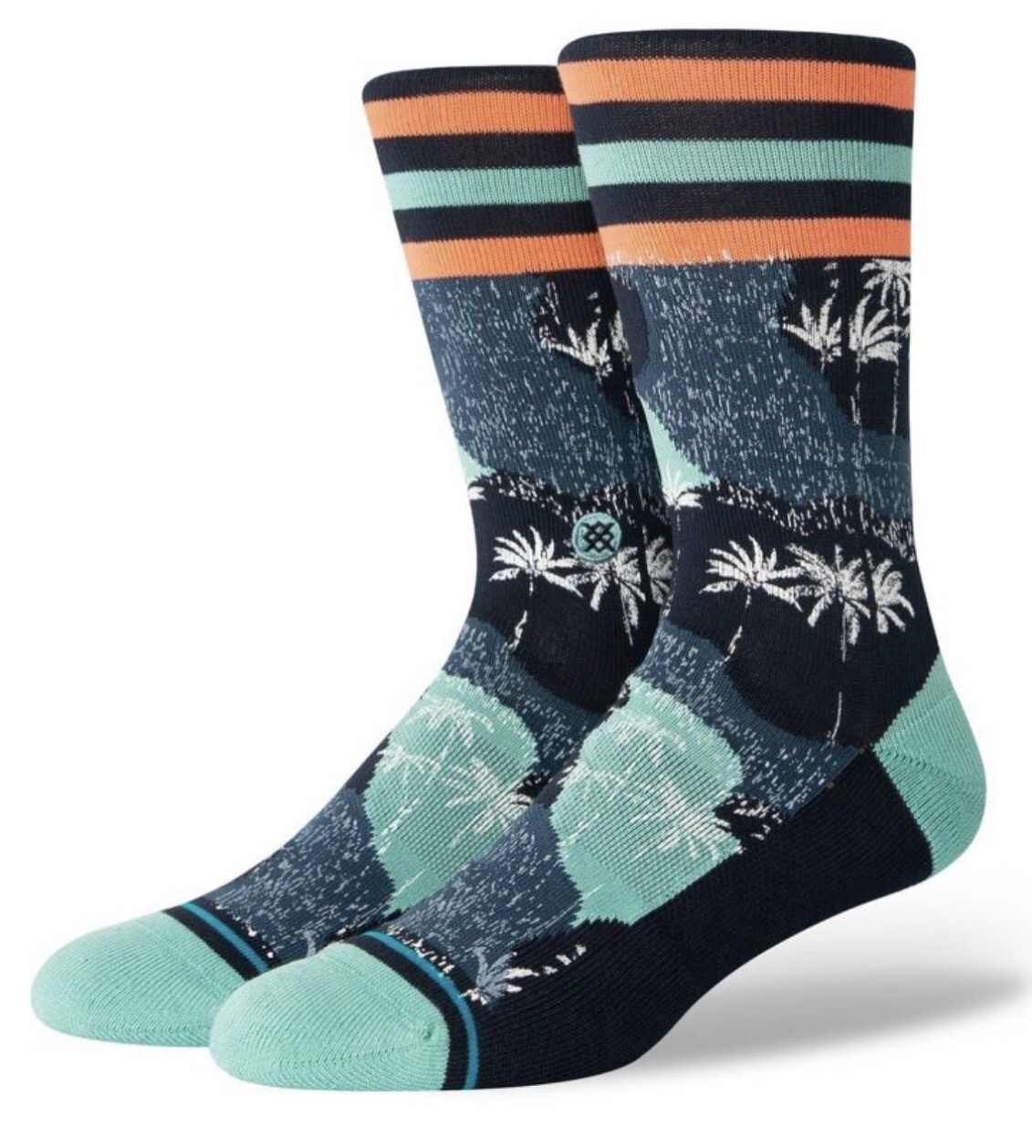 Stance Crew Socks Camo Palm Striped Navy Mint Green Orange Palmtrees Mens Large-image