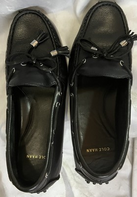 COLE HAHN Ladies BLACK Tassel LOAFERS LEATHER BRAIDED Sz 51/2