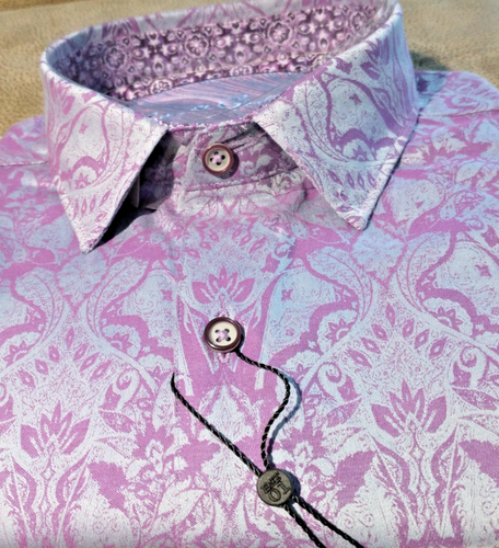 NUEVO CON ETIQUETAS Camisa Robert Graham Para Hombre L Manga Corta Abotonada Elegante Floral Jacq Class - Imagen 4 de 17