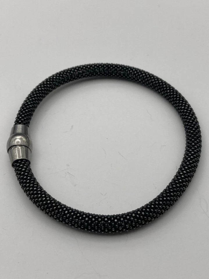 Pulsera magnética de malla de plata de ley 925 Italia oxidada 7,25" Foto 2 de 4