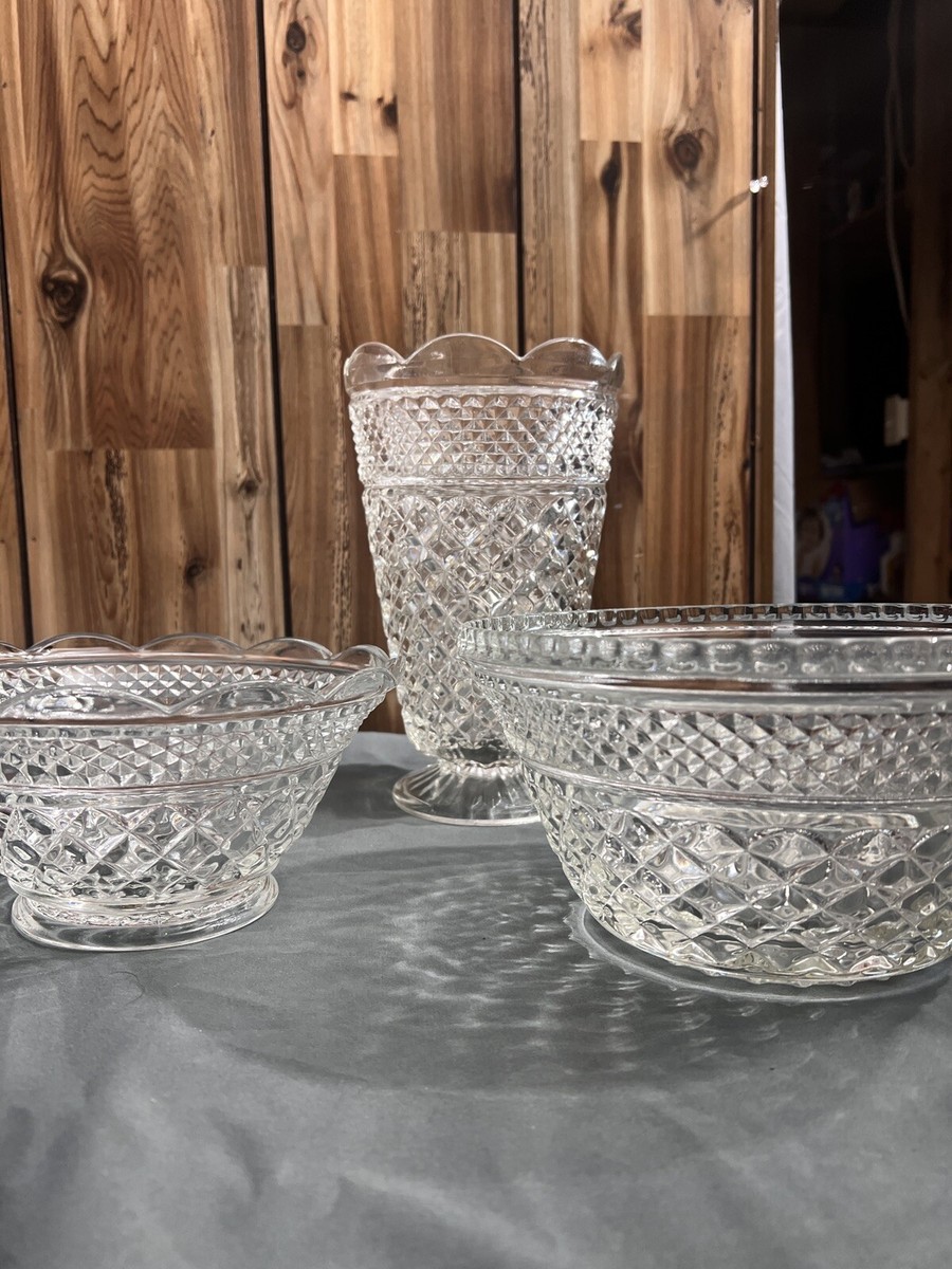 AnchorHocking ＊3点セット＊ ヴィンテージ ガラス器 Set of 3 Vintage Clear Glass Wexford Diamond Anchor Hocking