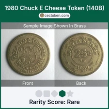1980 Chuck E Cheese Token (140B) Pizzatime Theatre Kansas City Brass 25mm Rare