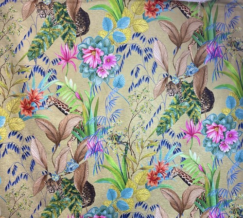 Jungle Printed Chenille Green Fabric Flowers Animals for Light Home Upholstery - Picture 2 of 9