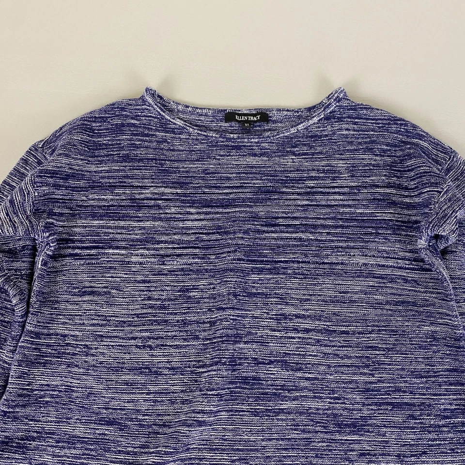 Ellen Tracy 毛衣上衣女式 XL 码蓝色象牙色针织套衫棉混纺 — 第 2/4 张图片