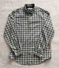Calvin Klein Men s Yellow/Gray Plaid Long Sleeve Button up Dress Shirt Sz M