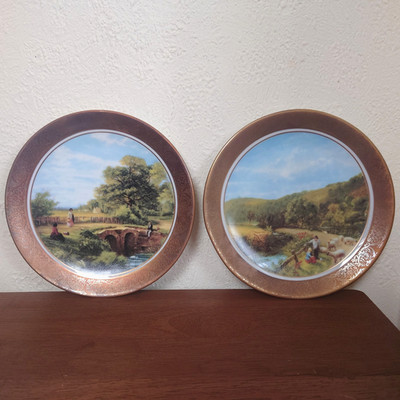 Vintage T Limoges Depos Sammler Teller Set Land Szene Landwirtschaft Angeln Retro