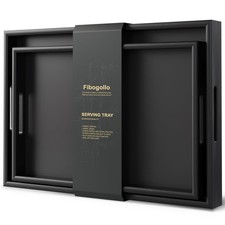 Serving Tray Set 2pc Black Bamboo Decorative Handles Kitchen Breakfast Food