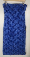 Lulus Women's Sz. XL Blue Floral Midi Strapless Dress NWT