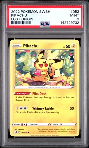2022 POKEMON SWORD & SHIELD LOST ORIGIN #052 PIKACHU PSA 9