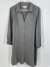 Halston Women's Pintuck Shirt Dress, Soft Heather Grey, Size Medium, V-Neck,