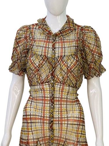 Doen Femmes Mira Soie Tomate Emmeline Plaid Imprimé Ruche à Smocks Mini Robe S - Photo 16 sur 17