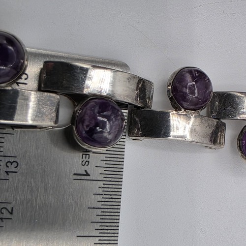 Vintage Taxco AAR Antonio Reina Modernist Sterlingsilber Amethyst Armband 50 g - Bild 11 von 13