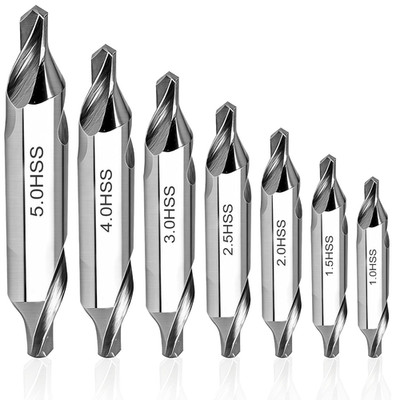 7 PCS round M2 High Speed Steel Center Drill Bit Set, Lathe Tools with 60-Degree