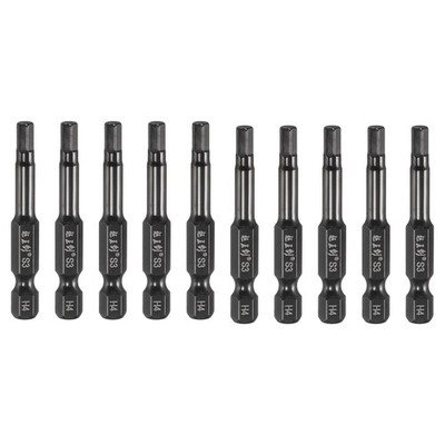 10pcs 4mm Metric Hex Head Wrench Drill Bit 50mm Length Magnetic Bits, Black