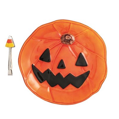 Mud Pie H5 Halloween 12''dia Glass Pumpkin Platter and Spreader Set 40700815