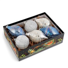 6-pc Glass Ornament Set Bauble, Icicle Christmas Decoration Set, Silver Blue