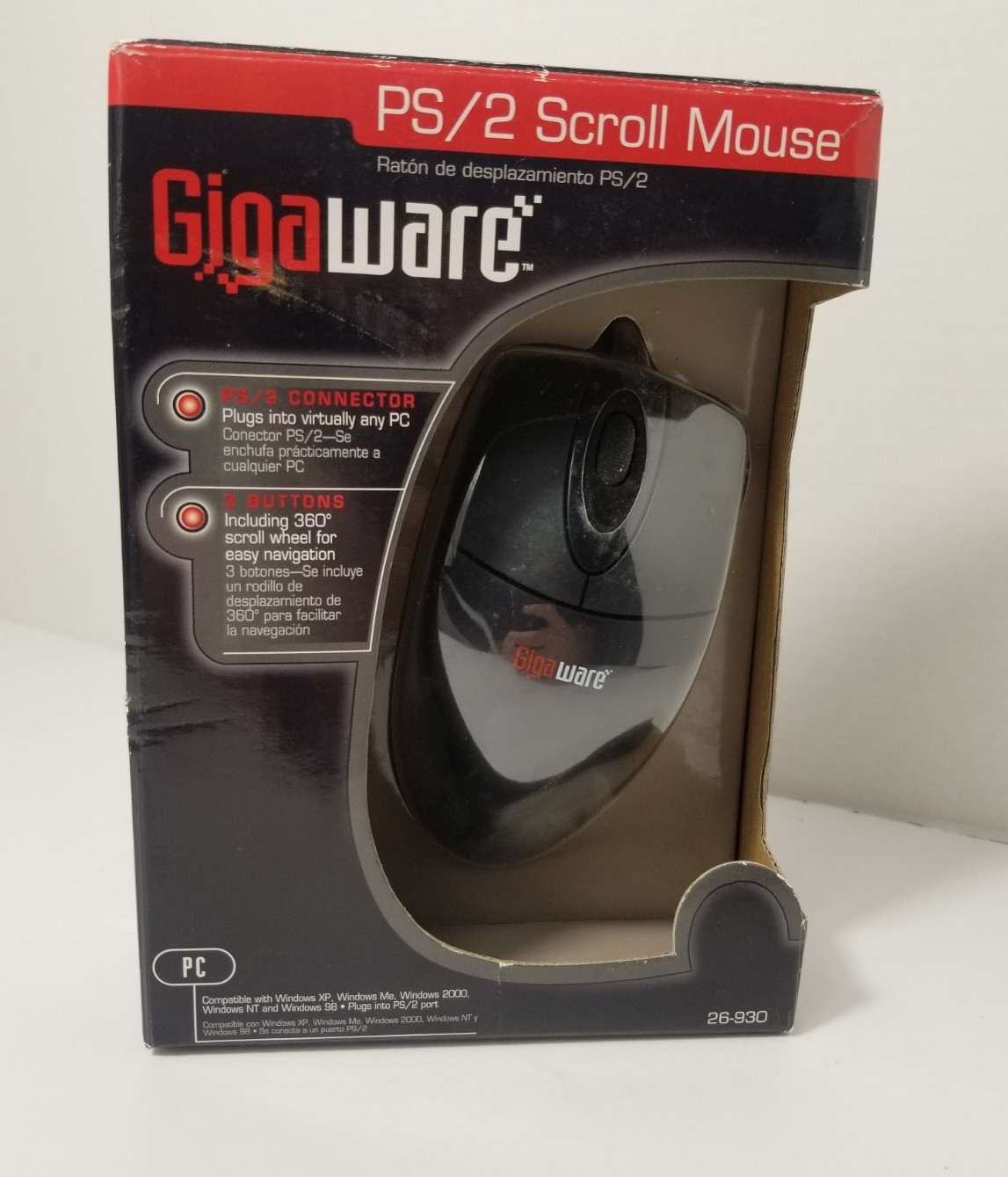 Nuevo Mouse Gigaware 26-930 con cable PS/2 y rueda de desplazamiento NOS