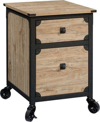 Industrial Steel River Pedestal File Cabinet with Casters - Milled Mesquite Fini