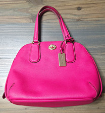Coach Cora Dome Pink Pebbled Leather Satchel Gold Turnlock Zip Bag Charm
