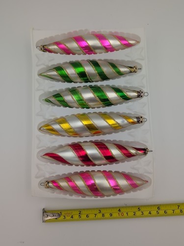 Vintage Traditional Glass 10 Multicolors Icicles Ornaments Made in Columbia
