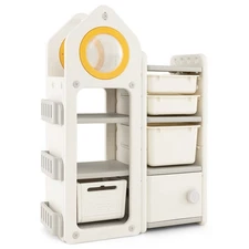 Kids Multipurpose Bookshelf Toy Storage Organizer w/ Cabinets & Mobile Trolley