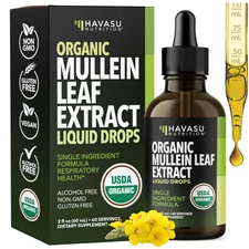 Mullein Drops for Lungs - USDA Organic Liquid - Mullein Leaf Extract Supplement