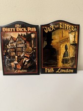 VTG Pub Bar Signs Jack The Ripper & The Dirty Dick Pub London 6.5x4.75” Man Cave