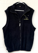 EUC Made in USA Navy Blue Collared, Full Zip, Fleece Sleeveless Vest-ALASKA XL