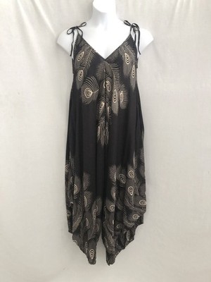 Kathmandu Imports Wide Leg Jumpsuit Peacock Feather Print  NWT OS