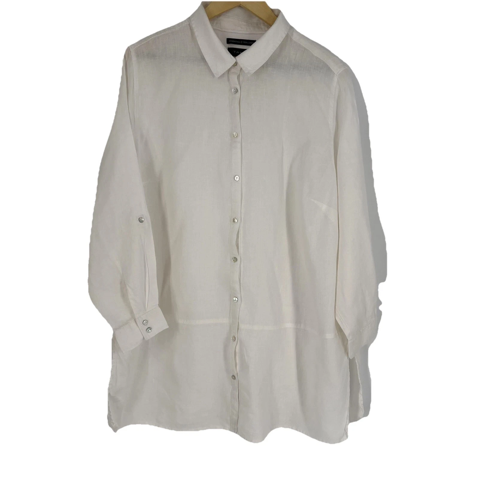 Tahari Shirt Womens 2X White Linen Button Up Roll Tab Sleeve Tunic Top
Opens in a new window or tab