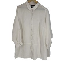 Tahari Shirt Womens 2X White Linen Button Up ...