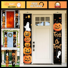 Halloween Porch Banner 12x71" Trick or Treat Sign, Jack O'Lantern Outdoor Decor,