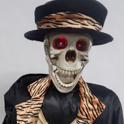 Gemmy Life Size 5  Singing Dancing Skeleton Halloween Karaoke Tiger Stripe WORKS