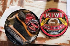 Vintage Kiwi Shoe Care Kit – Metal Tin with 4 Brushes, Cloths & Polish 