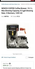 Newco Coffee Brewer: 15.1 L Max Brew Cap, 0.5 gph Brew Rate, 3 Warmers, 120V AC