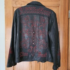 Affliction Leather Jacket Red Cross Mens Medium Limited Black Premium Numbered