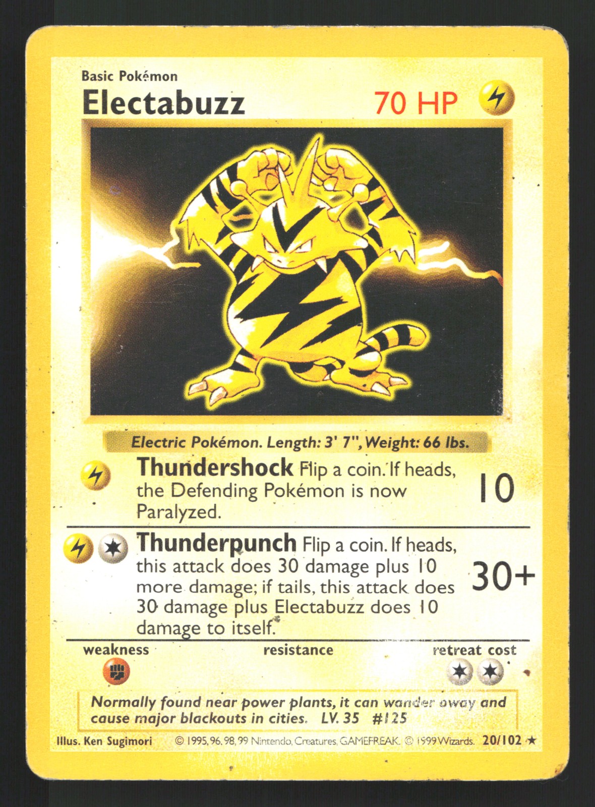 Electabuzz 20/102 Base Set (Shadowless) Rare Pokemon Card