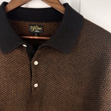 J Crew 100 Cashmere Sweater Mens Herringbone Brown Black Collared Long Sleeve