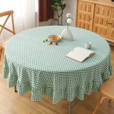 Green White Plaid Gingham Ruffled Table Cloth Round Cover 100 Washed
