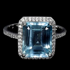925 Sterling Silver Ring Octagon Blue Topaz 11x9mm Natural Gemstone Size 7.5