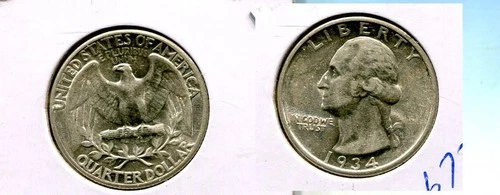 1934 P WASHINGTON SILVER QUARTER AU 6773T