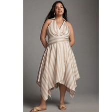 New Anthropologie Maeve Asymmetrical Wrap Shirt Dress $180 SIZE 14 Neutral Motif