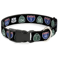 Plastic Clip Collar California Highway Signs Black Medium 11-16.5"