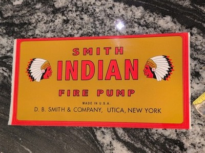 D.B. Smith Company Indian Backpack Fire Tank Decal Sticker Label Utica NY 